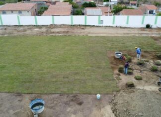 Prefeitura de Santa Terezinha inicia o trabalho de implantação do gramado no estádio municipal