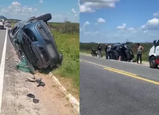 Carro capota na BR-361 entre Patos e Santa Terezinha