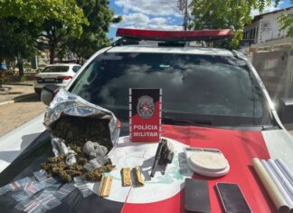 Polícia Militar apreende arma de fogo, droga e prende suspeito, em Patos