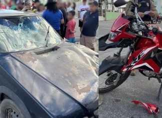Colisão entre carro e motocicleta deixa dois homens gravemente feridos no Centro de Santa Terezinha