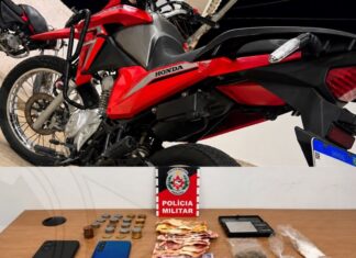 Polícia Militar prende suspeito de tráfico de drogas e apreende crack, cocaína, maconha e motocicleta; em Santa Luzia